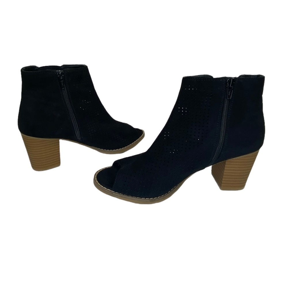 Sonoma Women’s Black Open-Toe Block Heel Perforated Bootie Size Zipper Size 8M - Picture 9 of 11